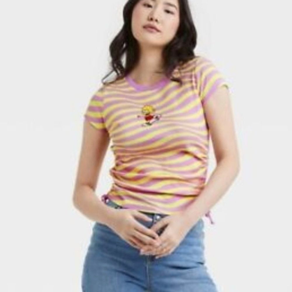 LISA SIMPSON STRIPED RUNCHED TIE TEE - M - Picture 6 of 6